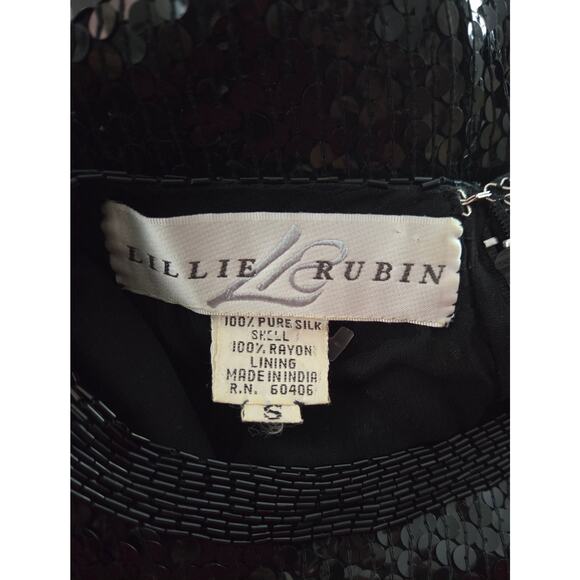 Lillie Rubin Sequin Bubble Dress 80s Black Gold sz Small - Picture 10 of 16